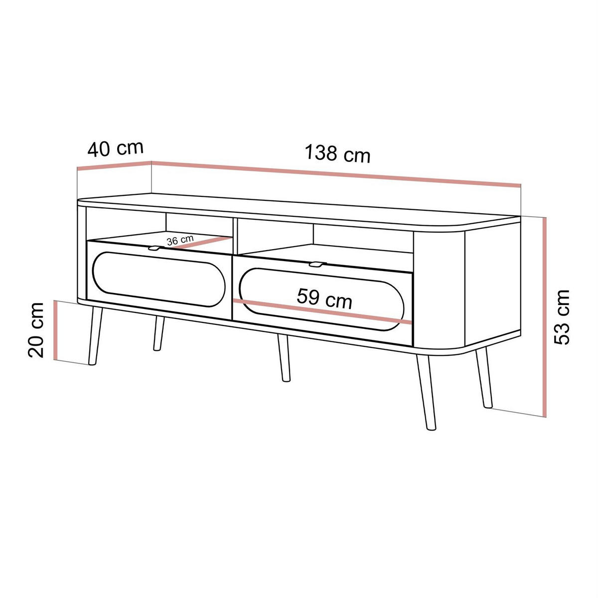 TV-SCHRANK SHADOW 2S mit Schubladen - Schwarz, Holzwerkstoff (138/53/40cm) - Lookway