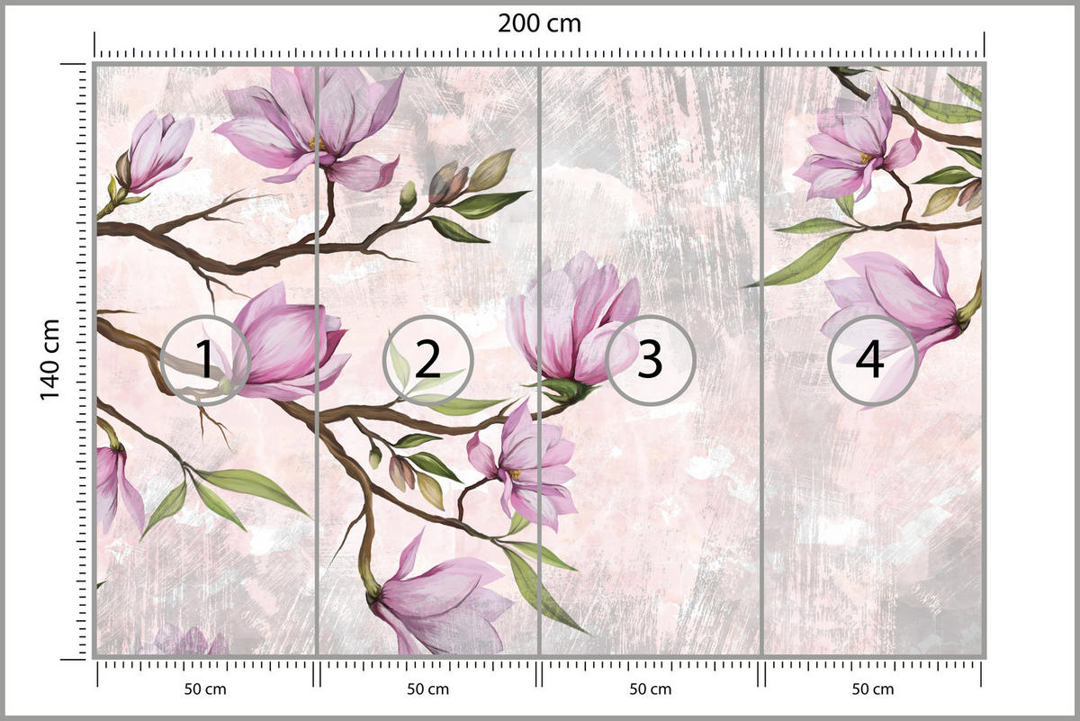 FOTOTAPETA Pre Spálňu Ružové Kvety Magnólie Botanická 200 x 140 cm - oranžová/hnedá, papier (200/140cm) - Muralo