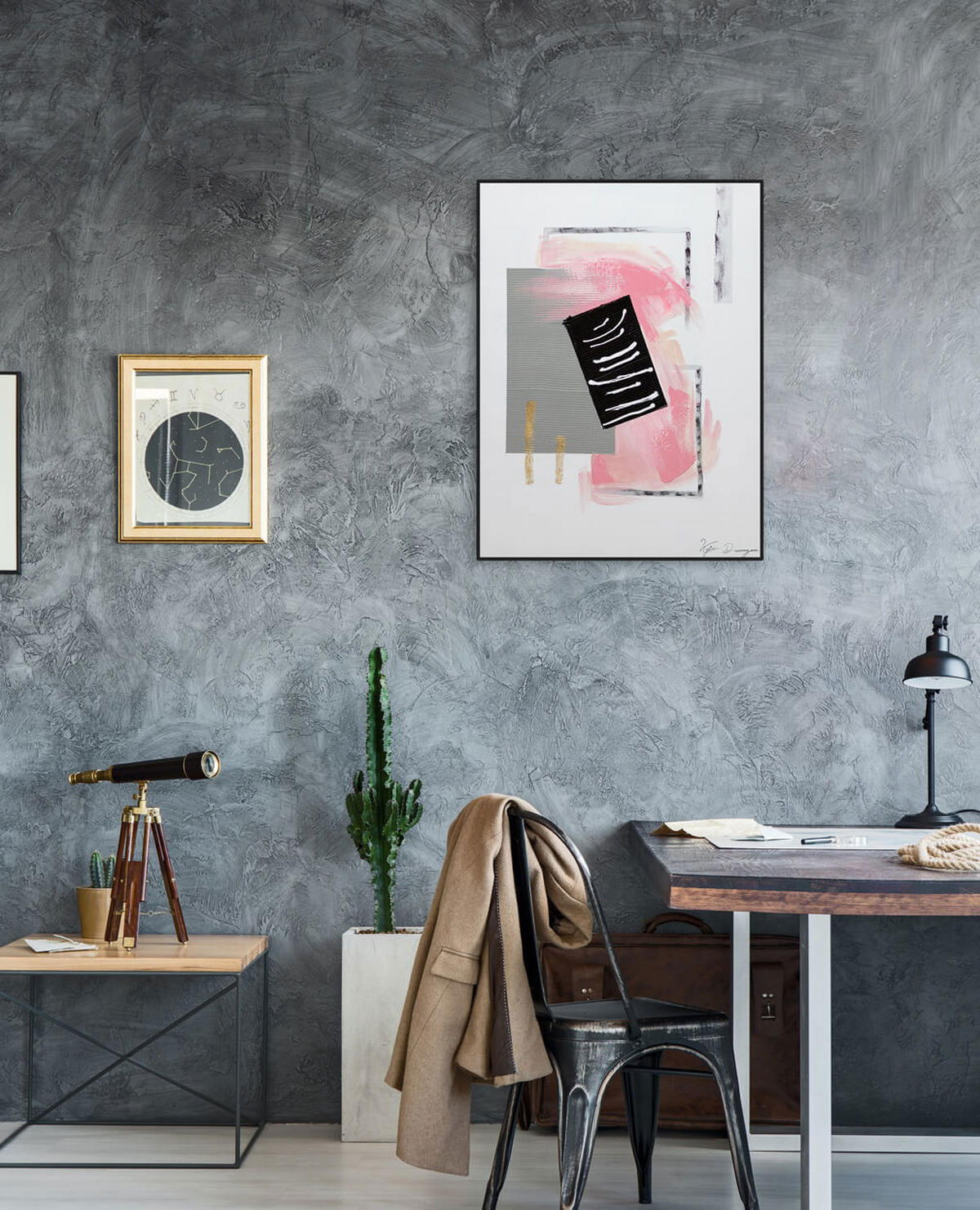 ACRYLBILD HANDGEMALT 60/80 cm - Pink/Grau, Holz/Textil (1.7/80cm) - KUNSTLOFT
