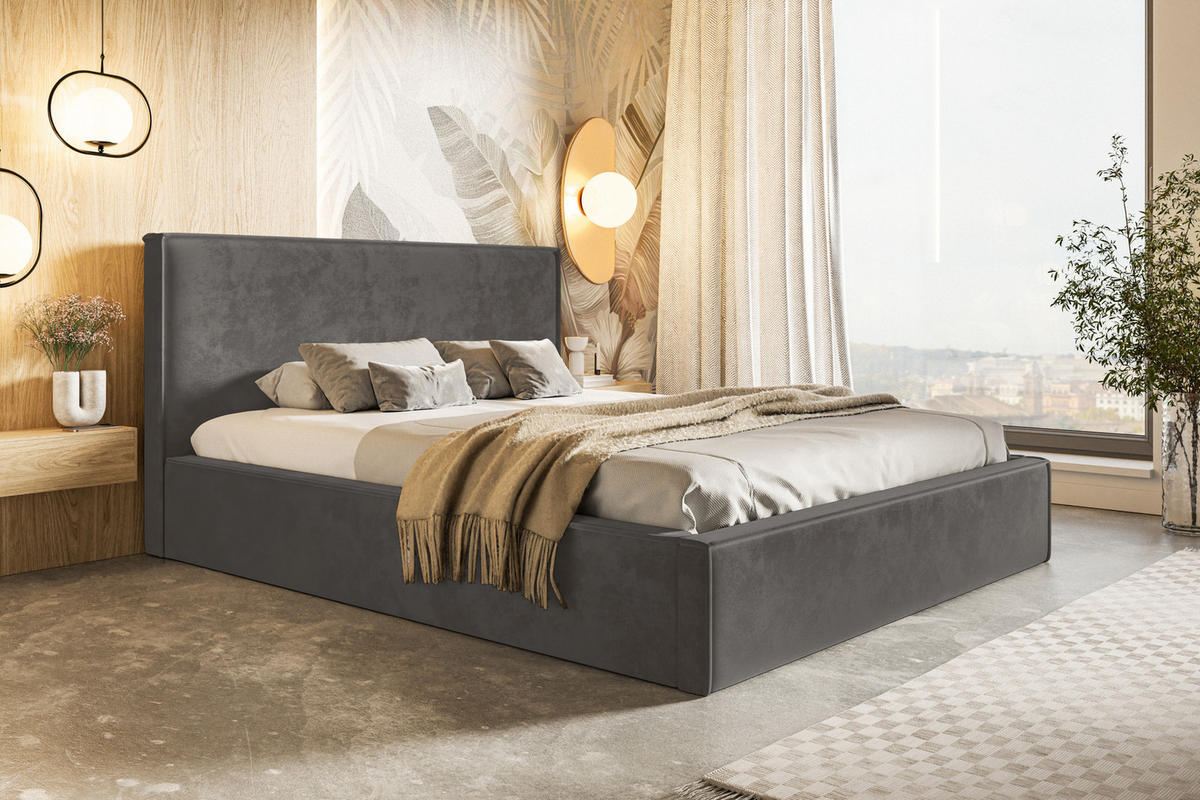 DOPPELBETT 160x200 cm mit Bettkasten Kyoto, Samtstoff, Dunkelgrau - Dunkelgrau, Holz/Textil (160/200cm) - Emporius