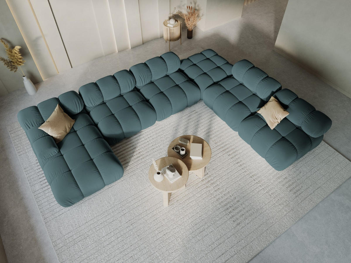 MODULARES-PANORAMASOFA rechts Bellis aus Samt petrol 7 Sitzplätze - Petrol, Textil (282/63/379cm) - Micadoni