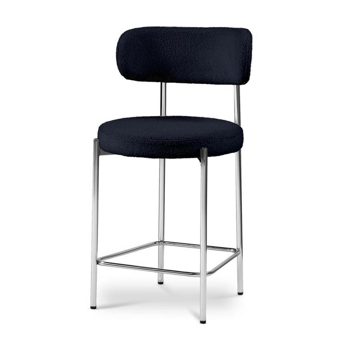 BARHOCKER 2er-Set Nova modernen Bouclé-Stil, Mitternachtsblau - Chromfarben/Dunkelblau, Textil/Metall (52/96/53cm) - Sicaan