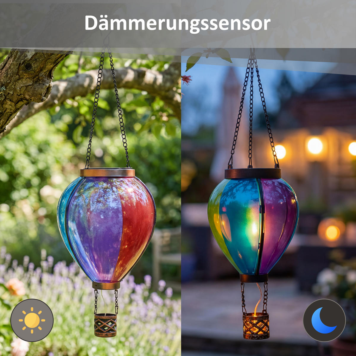 LED-SOLAR-HEISSLUFTBALLON Bunt Kunststoff Ø 11 x 40 cm 3er-Set - Multicolor, Kunststoff (11/11/40cm) - Northpoint