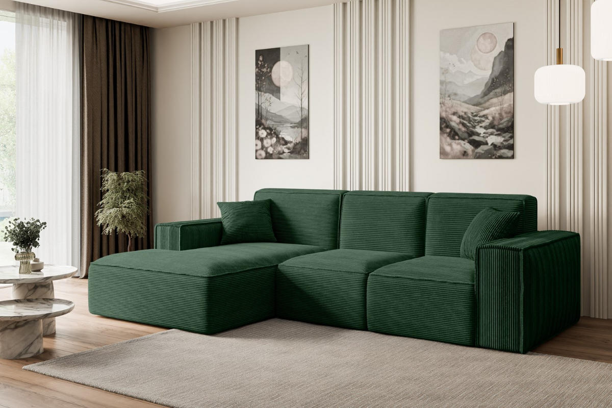 ECKSOFA Ottomane Links SERRA-L - 266x165x73 cm Grün Cord - Schwarz/Grün, Holzwerkstoff/Kunststoff (165/266cm) - ALTDECOR