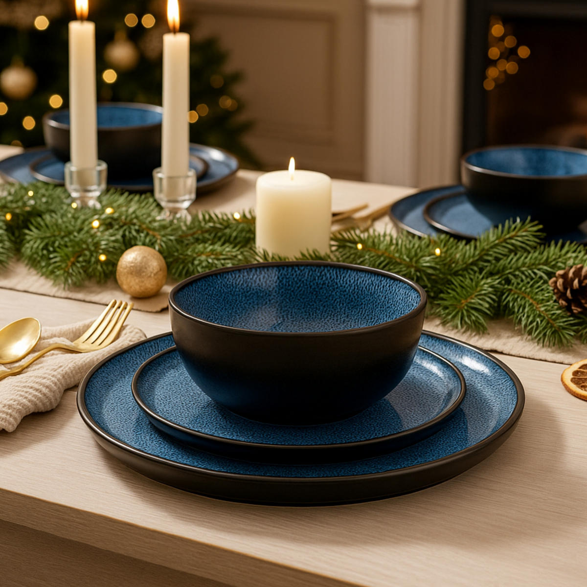 TAFELSERVICE ARUBA - 18 teilig aus Steingut - Blau, Keramik (33/34/46.5cm) - Sänger