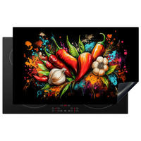 HERABDECKPLATTE - Gemüse - Paprika - Knoblauch - Graffiti - Farbe - Bunt - 80x50 - Rot, Kunststoff (80/50/0.2cm) - MuchoWow