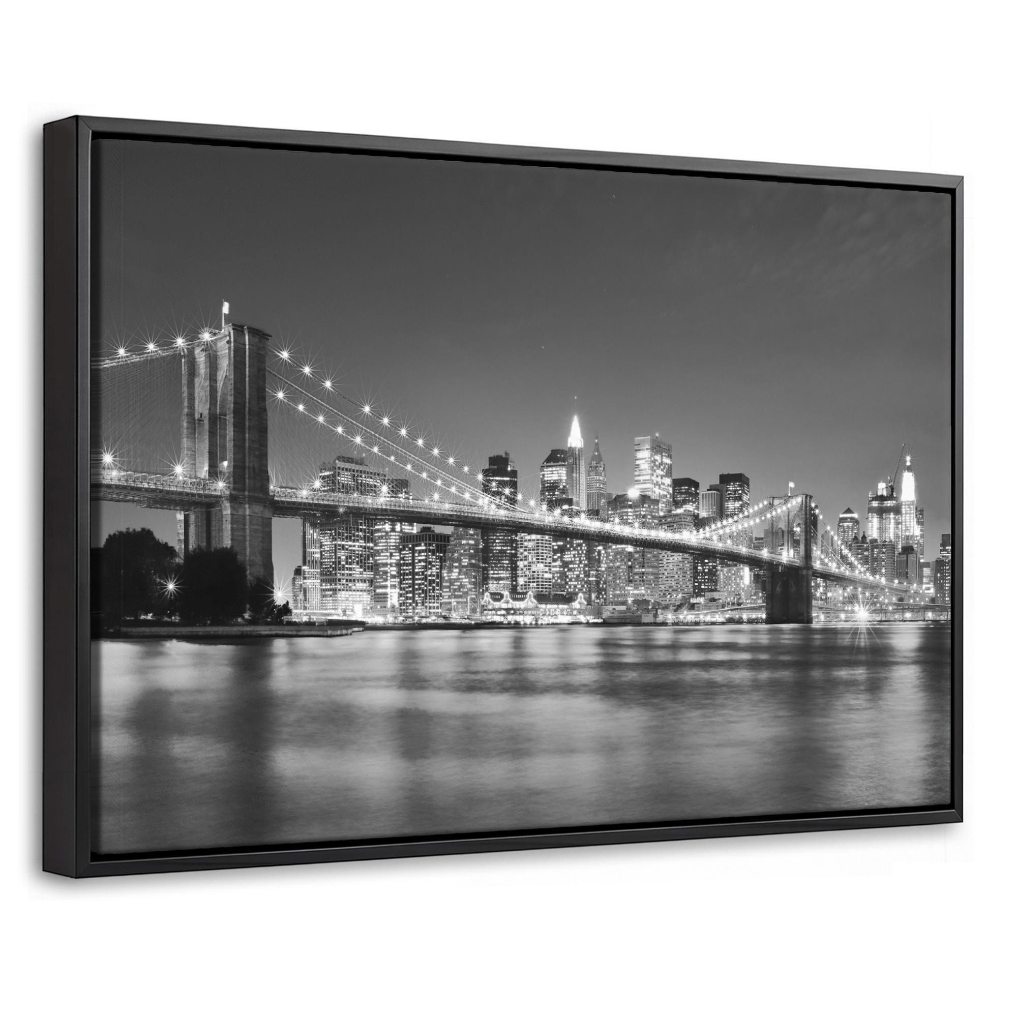 LEINWAND Bilder mit Rahmen - New York - Brücke - Brooklyn - Schwarz und weiß - Architektur - 30x20 - Schwarz, Textil (30/20cm) - MuchoWow