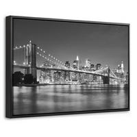 LEINWAND Bilder mit Rahmen - New York - Brücke - Brooklyn - Schwarz und weiß - Architektur - 30x20 - Schwarz, Textil (30/20cm) - MuchoWow