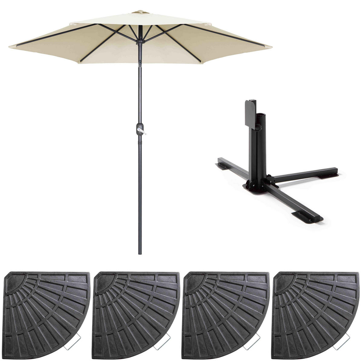 SONNENSCHIRM 3x3m mit 4 Gewichtsplatten, Weiß - Weiß, Metall (300/300cm) - Oviala