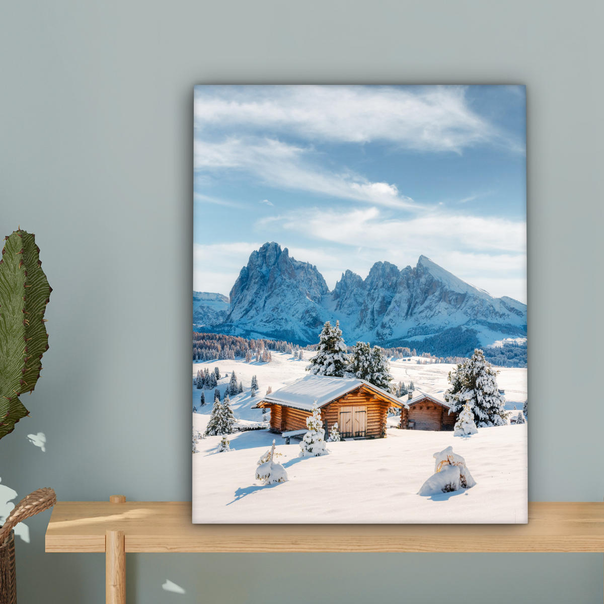 LEINWANDBILD Winter - Hütte - Berge - Aussicht - Schnee Room Decor 30x40 cm - Eichefarben, Textil (30/40cm) - MuchoWow