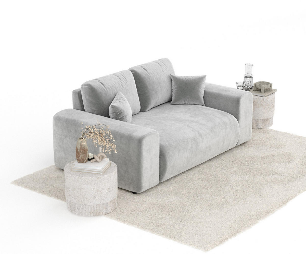 2-SITZER-SOFA Zanzibar Hellgrau Samtstoff - Hellgrau/Schwarz, Holz/Holzwerkstoff (178/79/108cm) - Maison de Reve