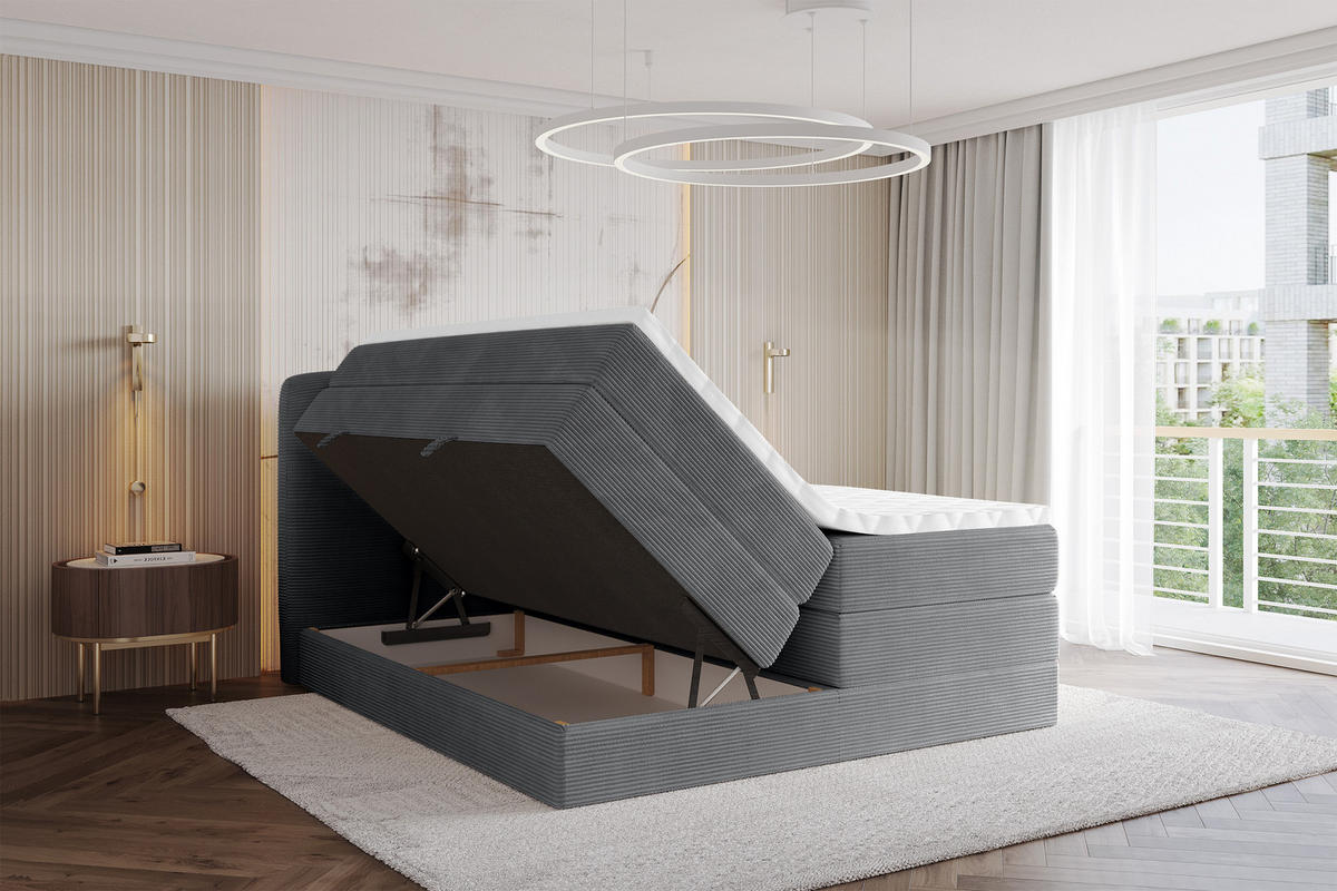 BOXBETT mit Matratze H3|H4 - NINA KING - 160x200 cm - Dunkelgrau - Taupe, Holzwerkstoff (160/200cm) - ALTDECOR