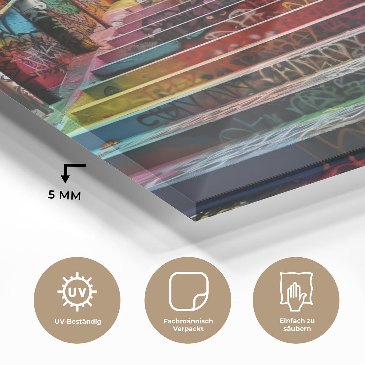 ACRYLGLASBILD Treppe - Graffiti - Farben - Kunst 90x90 cm - Multicolor, Glas (90/90cm) - MuchoWow