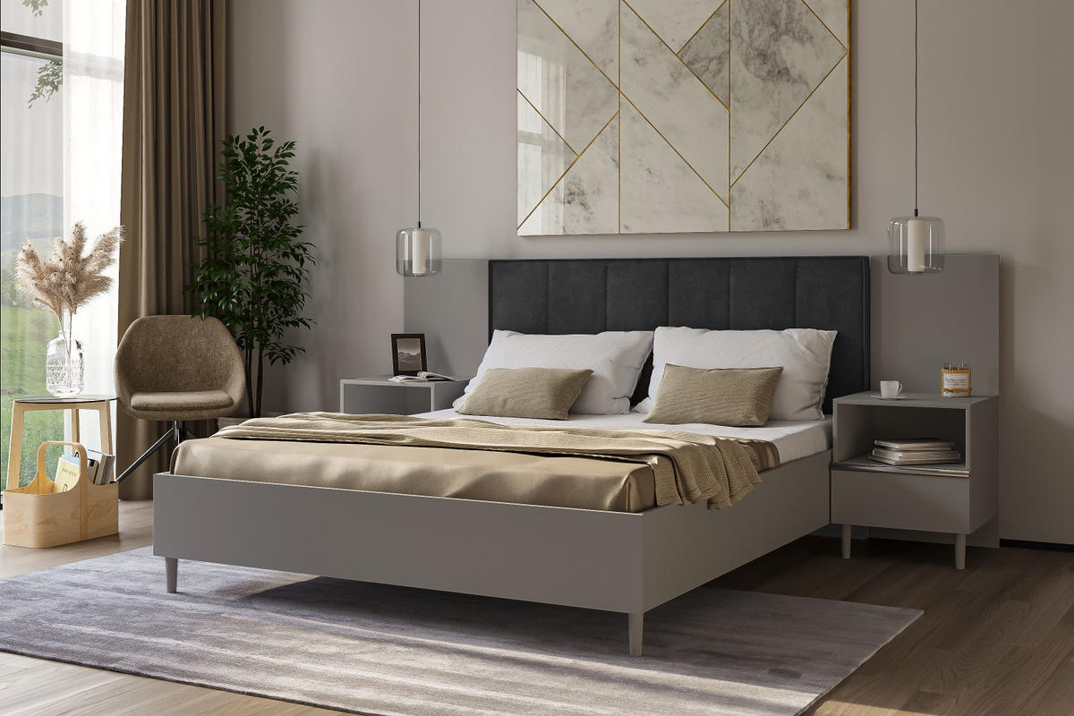 DOPPELBETT Luk II 160/200 cm ohne Matratze, Lattenrost, Bettkasten, grau, schwarz - Schwarz/Grau, Kunststoff (160/200cm) - Margaret Hadas24