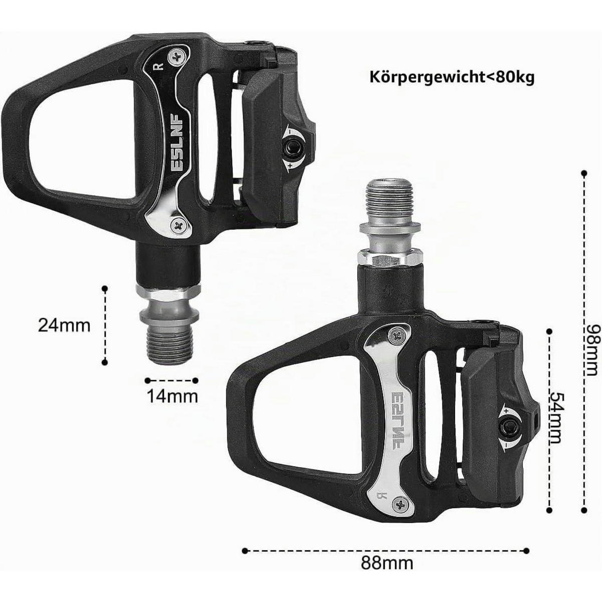 RENNRADPEDALE Klickpedale mit Cleats und Montagematerial 9 x 10 cm - Schwarz, Metall (9/1.5/10cm)