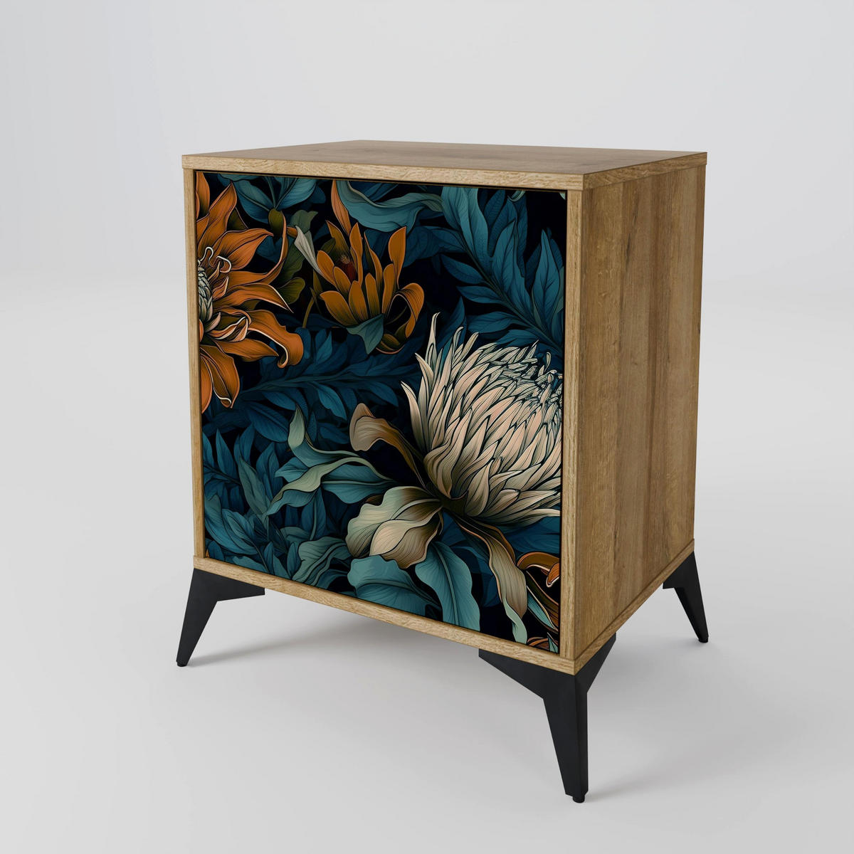 SIDEBOARD MORNING BLOOM, Eichefarben, 57,5x42x72,5 cm, Schwarze Metallfüße - Eichefarben/Multicolor, Holzwerkstoff/Metall (57.5/72.5/42cm) - SpaceRebels