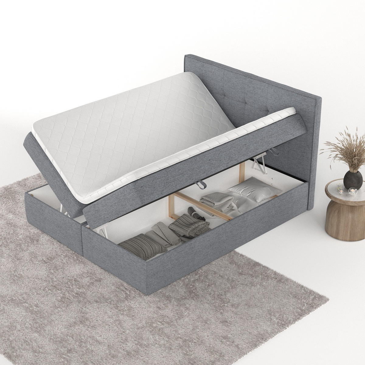 BOXBETT Mireo 200/200 cm Grau im Neve Stoff - Schwarz/Grau, Holz/Holzwerkstoff (200/200cm) - AltaBeds