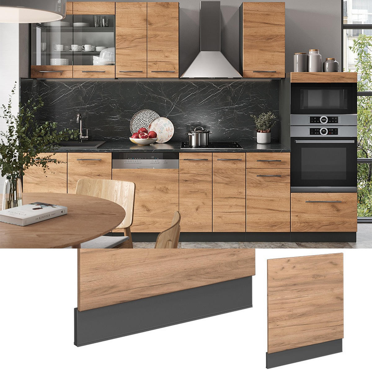 FRONTBLENDE Fame-Line Goldkraft Eiche 60 cm ohne Arbeitsplatte - Honigeiche/Anthrazit, Holzwerkstoff (60/67.4/1.6cm) - Vicco