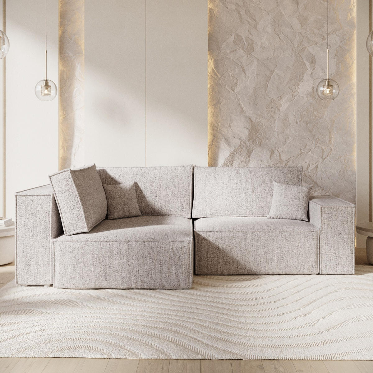 ECKSOFA AVION mit Schlaffunktion Beige im Neve Stoff - Beige/Schwarz, Holz/Holzwerkstoff (253/148cm) - AltaBeds