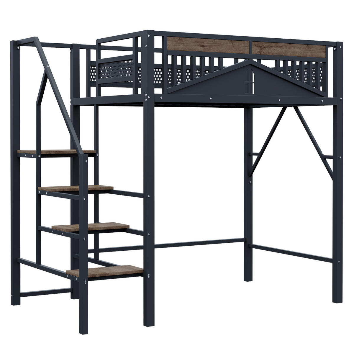 HOCHBETT 140/200 cm aus Metall mit Sicherheitsleiter, Schwarz - Schwarz, Metall (140/200cm) - OKMYHOME