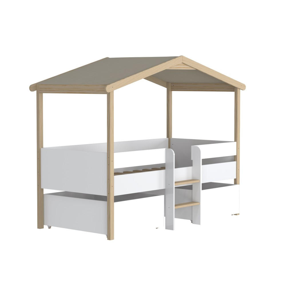 HAUSBETT PILOTI / SPIELBETT 90x190 +2 SCHUBLADEN - Weiß und naturholz - Multicolor, Holz (90/190cm) - Weber Industries