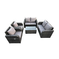 GARTENLOUNGE-SET Polyrattan Dunkelgrau 6-Sitzer - Dunkelgrau, Metall - Fimous