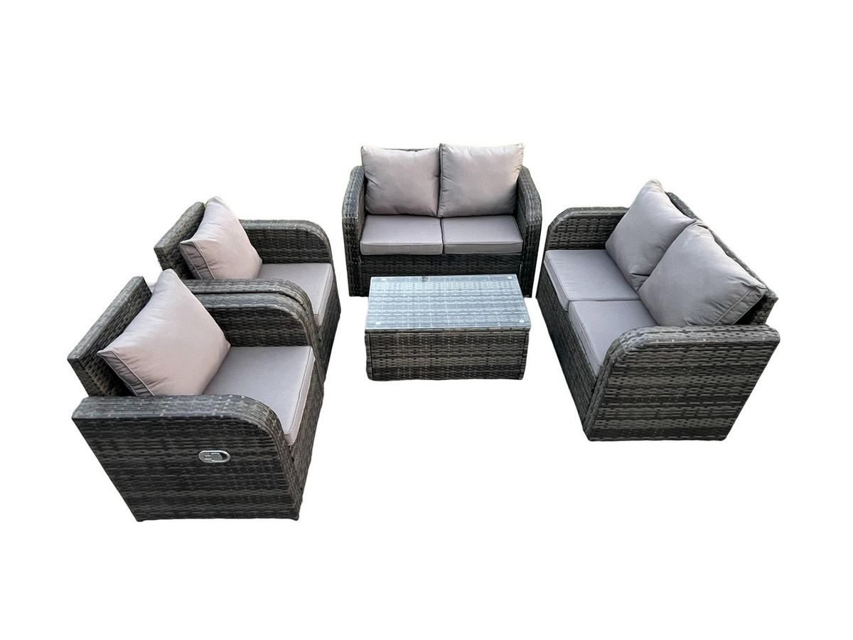 GARTENLOUNGE-SET Polyrattan Dunkelgrau 6-Sitzer - Dunkelgrau, Metall - Fimous