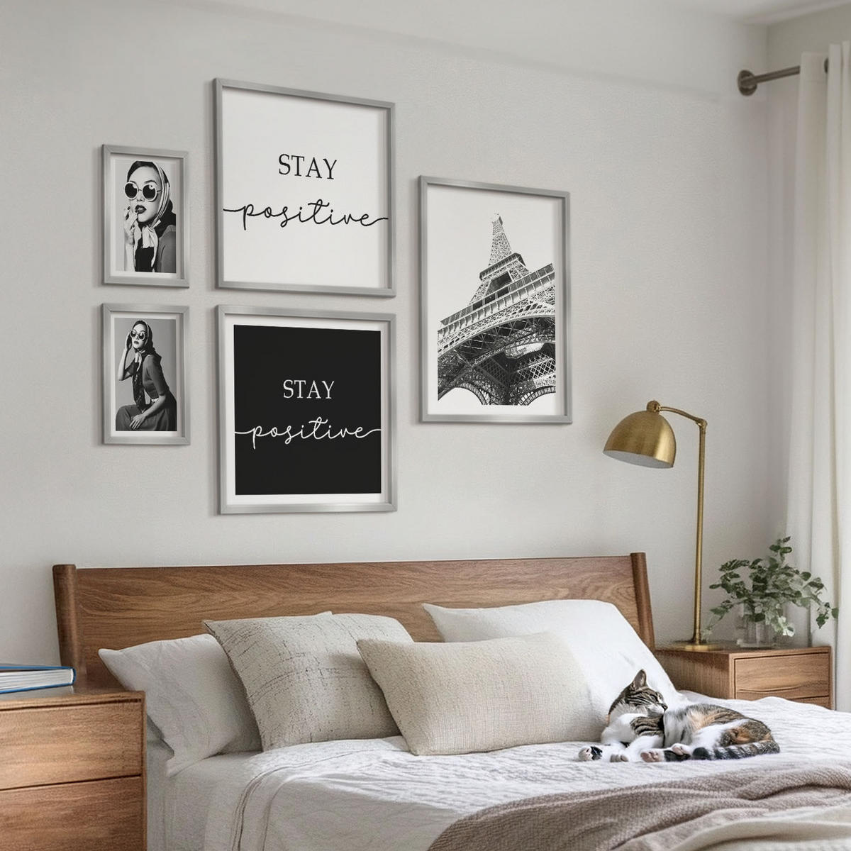 BILDER SET 5er Set - 50x50 cm & 20x30 cm & 40x60 cm Silberner Rahmen - Pastellrosa Flamingos - Silberfarben, Kunststoff (40/60cm) - TULUP