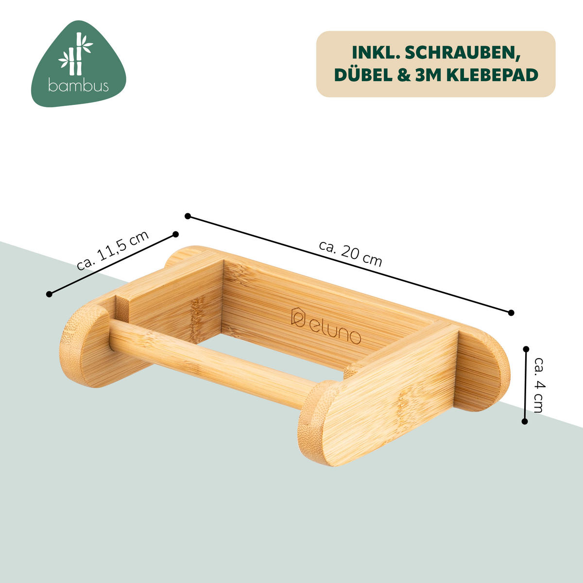 TOILETTENPAPIERHALTER, Bambus, zum Kleben - Braun, Holz (20/4/11.5cm) - eluno
