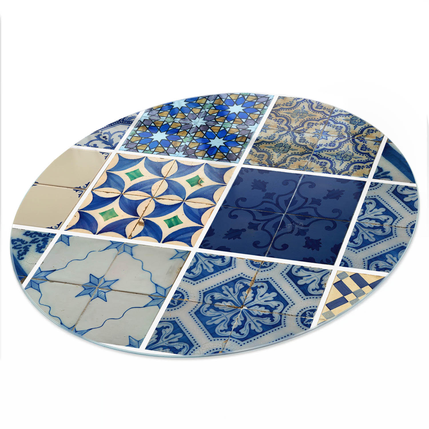 TISCHPLATTE fi100 cm – Mediterrane Muster - Braun, Glas (100/100/0.4cm) - Wallfluent
