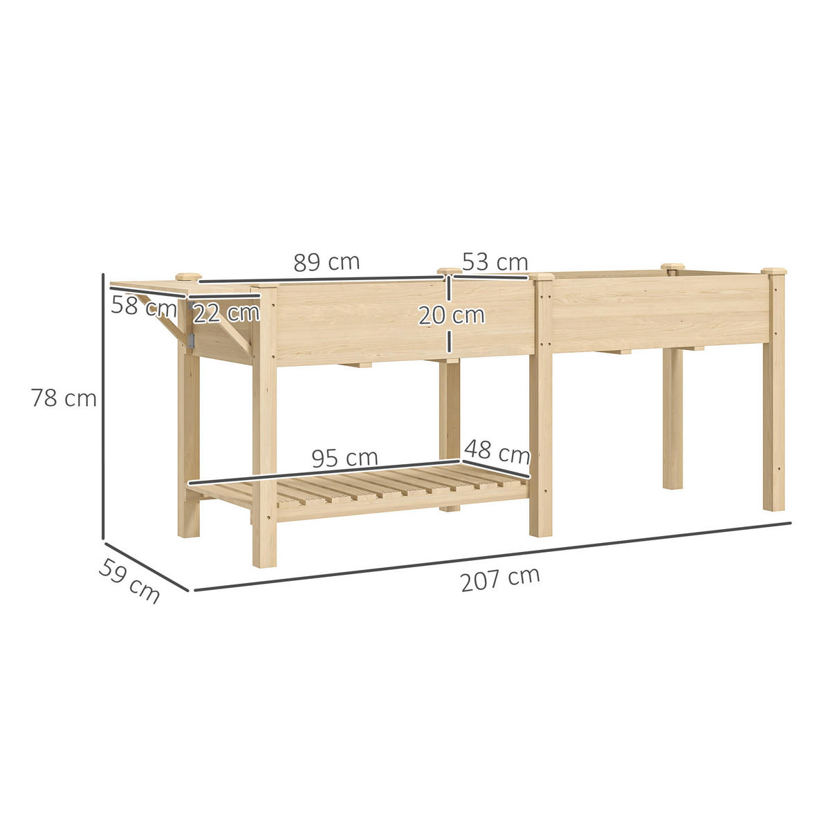 HOCHBEET DE-16014 2 Pflanzkästen mit Klapptisch Naturholz - Naturfarben, Holzwerkstoff (207/78/59cm) - ComfortXL