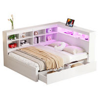 BETT 140/200 cm aus Holz mit Stauraum, LED-Beleuchtung und USB-Anschluss - Weiß, Holz (140/200cm) - Flora Grace