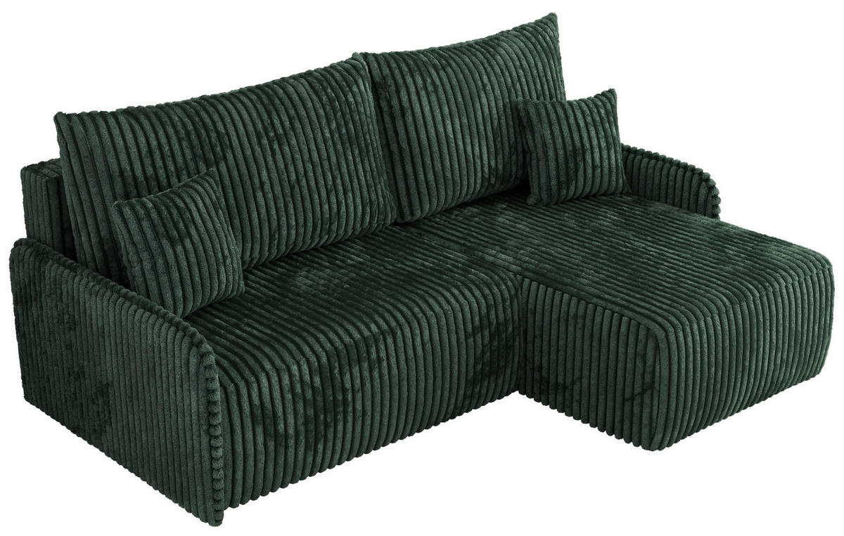 ECKSCHLAFSOFA ARPA L Grün Cord - rechts - Schwarz/Grün, Kunststoff/Textil (150/198cm) - MKS
