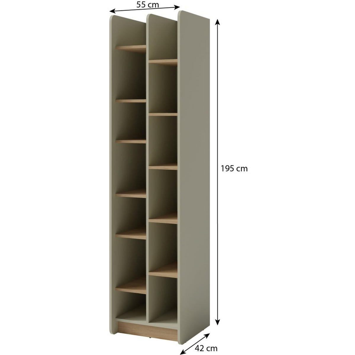 BÜCHERREGAL Alex mit 11 Regalböden, Eukalyptus - Eukalyptusholzfarben, Holzwerkstoff (55/195/42cm) - Beautysofa