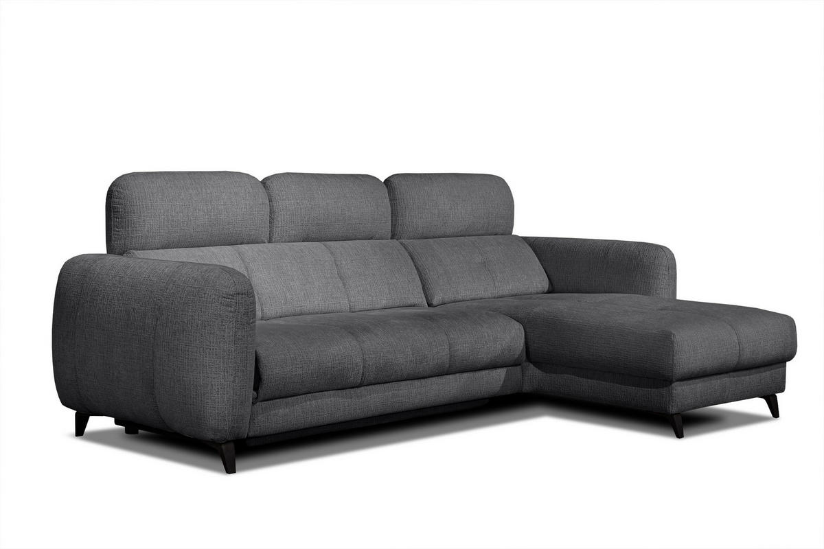 ECKSOFA SVEN 3-Sitzer, 1 Relax XL, verstellbare Kopfstützen, dunkelgrau - Anthrazit/Schwarz, Holzwerkstoff/Textil (256/163cm) - Courtois Laville