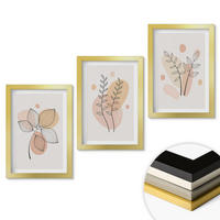 WANDBILDER 3er Set - 20x30 cm Goldrahmen - Pastellfarbene Pflanzenzeichnungen - Goldfarben, Kunststoff (20/30cm) - ArtPrintCave