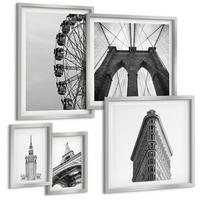 BILDER SET 5er Set - 50x50 cm & 20x30 cm & 40x60 cm Silberner Rahmen - Architektur Schwarz-Weiß-Minimalismus - Silberfarben, Kunststoff (40/60cm) - TULUP