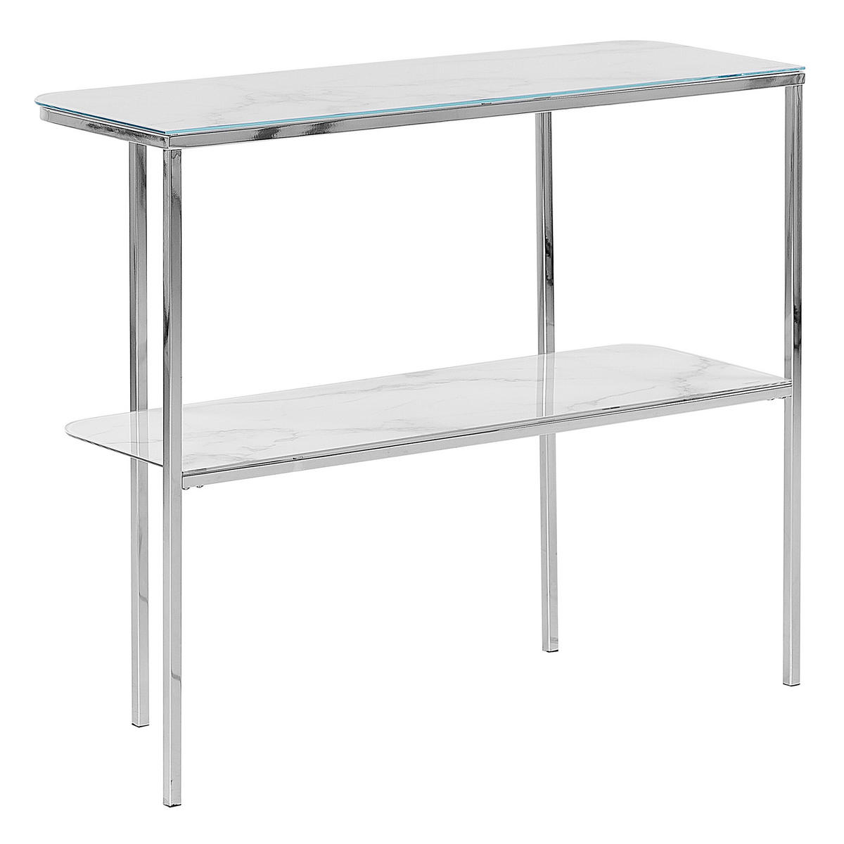 KONSOLENTISCH Marmor Optik weiß/silber Calvert - Silberfarben/Weiß, Glas (35/100/84cm) - Beliani