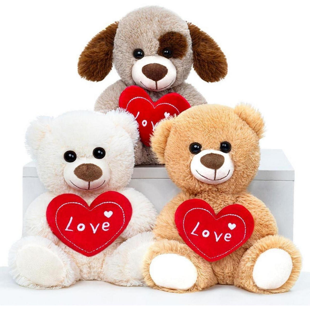 STOFFTIER Teddybär Love mit Herz Khaki - Braun, Textil (15/25cm)