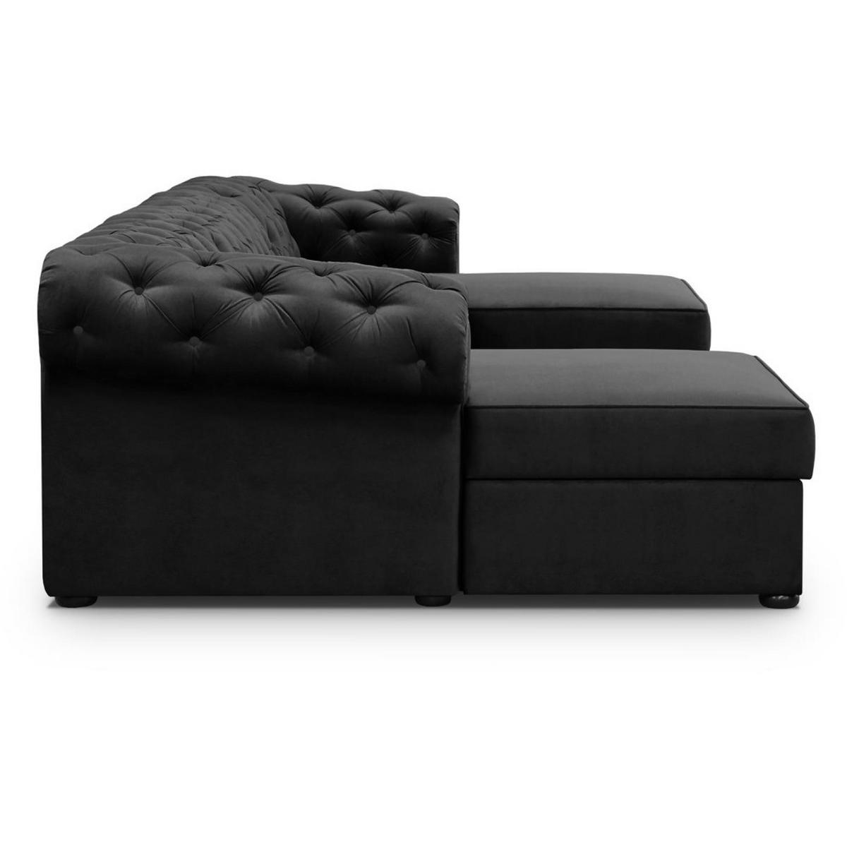 WOHNLANDSCHAFT Chester im Chesterfield-Stil, Schwarz - Schwarz, Textil (348/81/174cm) - Beautysofa