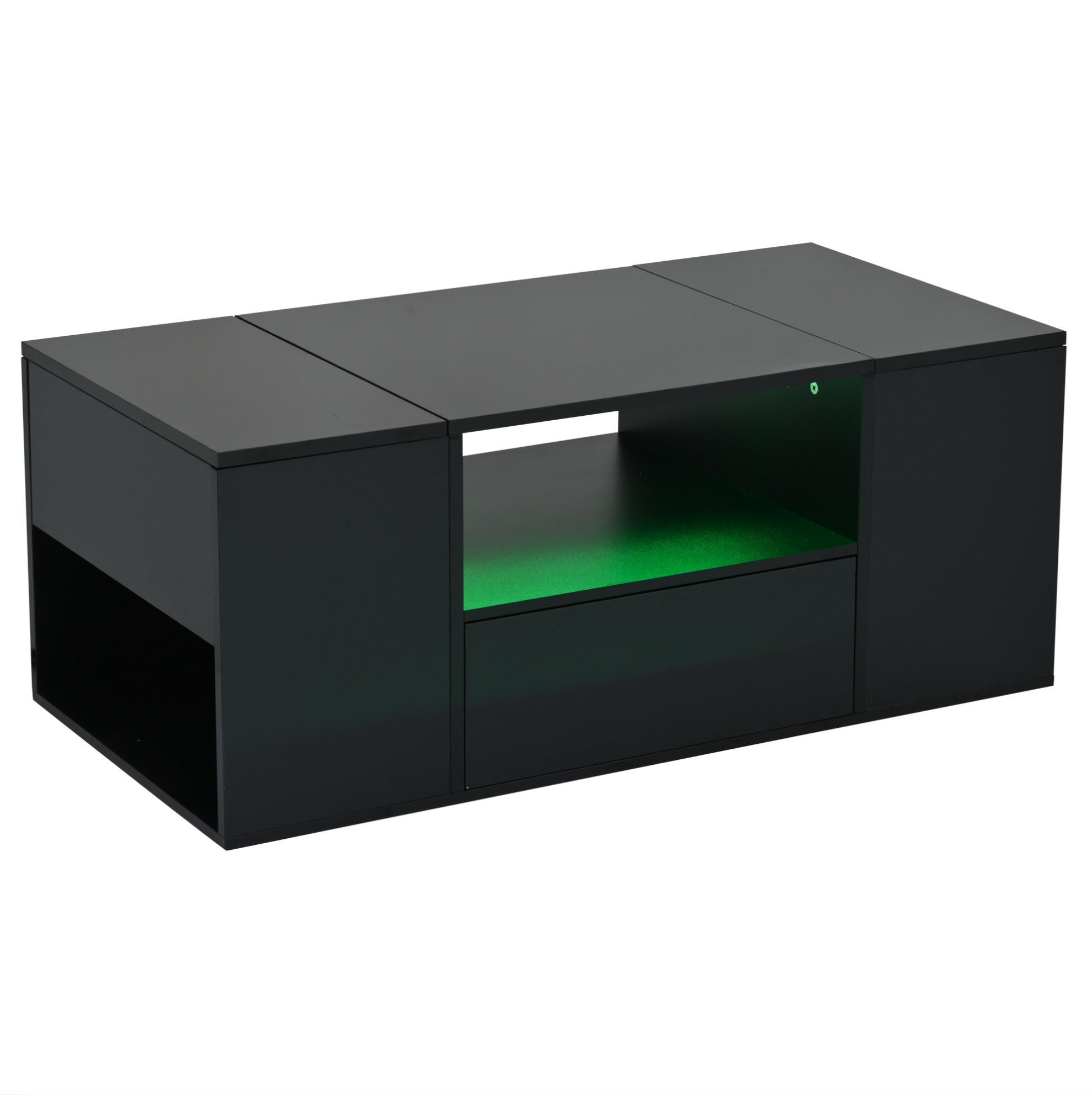 Modfu KONFERENČNÍ stolek z dřevotřísky 100x50x40 cm černý s LED osvětlením, zásuvkou a 6 úložnými prostory