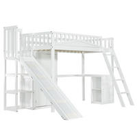 HOCHBETT 90/200 cm DE-02282, in Weiß, mit Rutsche, Tisch und Kleiderschrank - Weiß, Holz/Holzwerkstoff (90/200cm) - ComfortXL