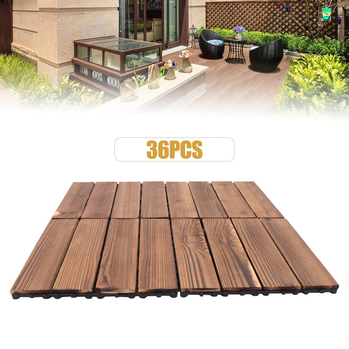 TERRASSENFLIESE 36er-Pack Massivholz, Balkon & Garten - Braun, Holz (30/30/2cm) - Kaket