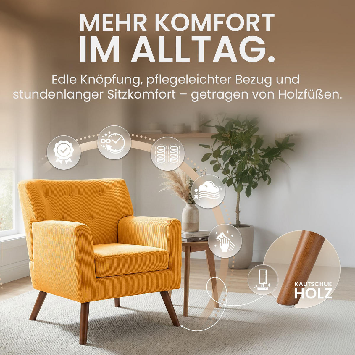 SESSEL Cord Orange - Braun/Orange, Holz/Textil (72/80/74cm) - CLP