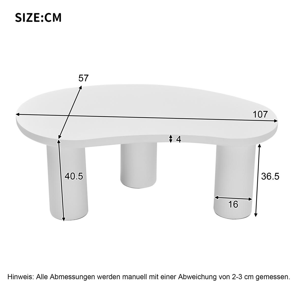 COUCHTISCH unregelmäßiger Halbmond 107/57 cm weiß mit MDF-Tischplatte - Weiß, Holzwerkstoff (107/57/40.5cm) - OKWISH