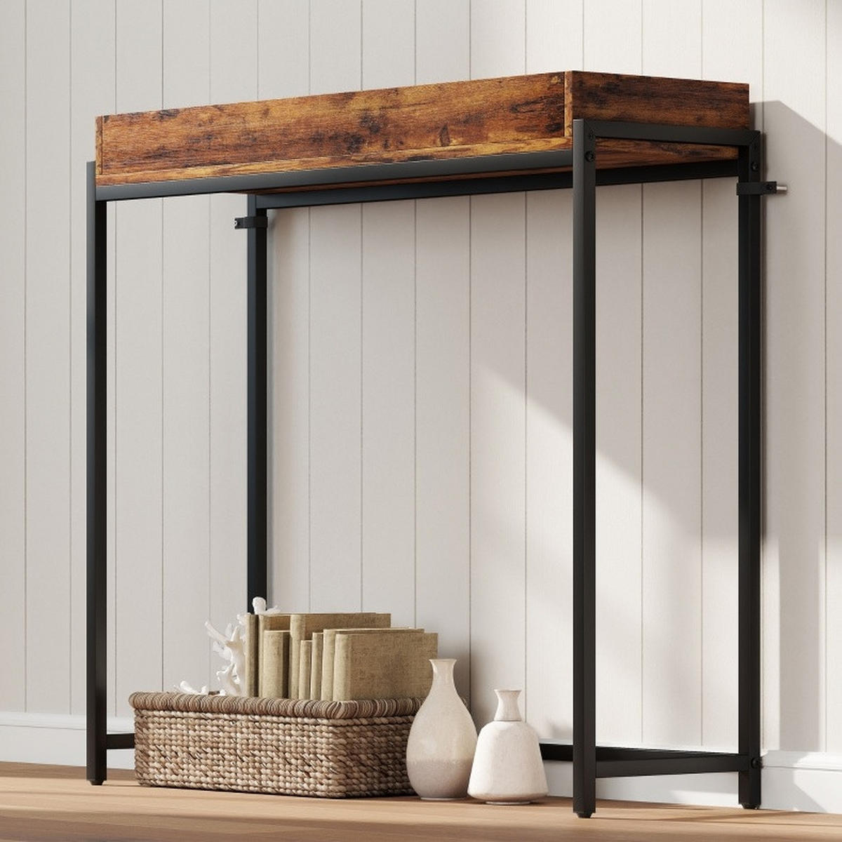 KONSOLENTISCH 100/30/91 cm rustic braun aus Holz mit Schutzgitter - Braun, Holz (100/30/91cm) - OKWISH
