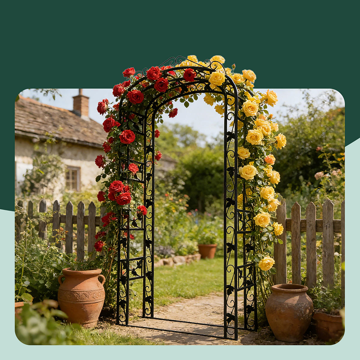 ROSENBOGEN Schwarz Weinrebenmuster - Schwarz, Metall (120/240/45cm) - Relaxdays