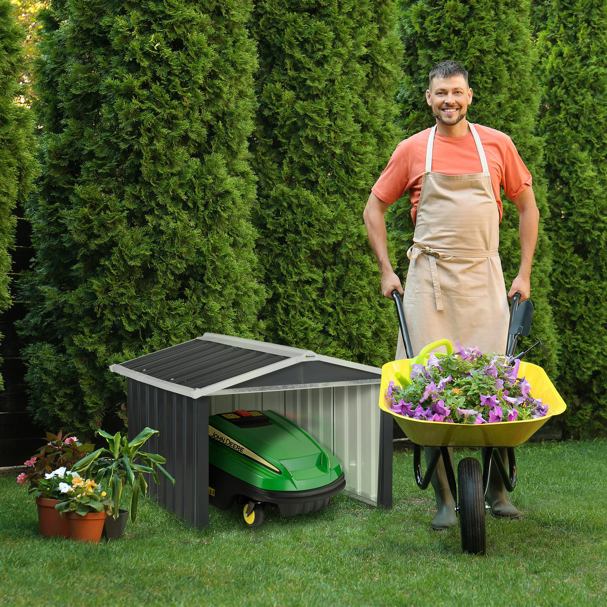 METALLSCHUPPEN für Rasenmähroboter, rostfreie Garage, 86 x 100 x 63cm, Grau - Dunkelgrau, Kunststoff/Metall (100/63/86cm) - Outsunny