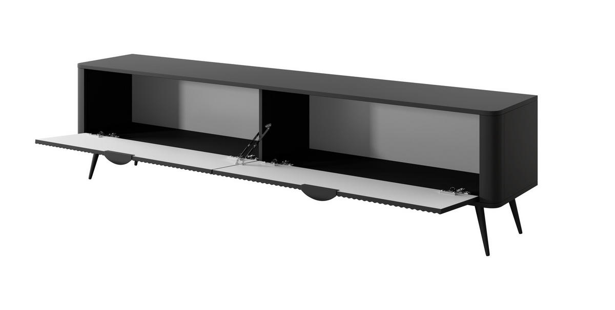 TV-LOWBOARD 200 cm Schwarz - mit geriffelten Fronten und 2 Klappen - Schwarz, Holz/Holzwerkstoff (200/51/38cm) - Ravio