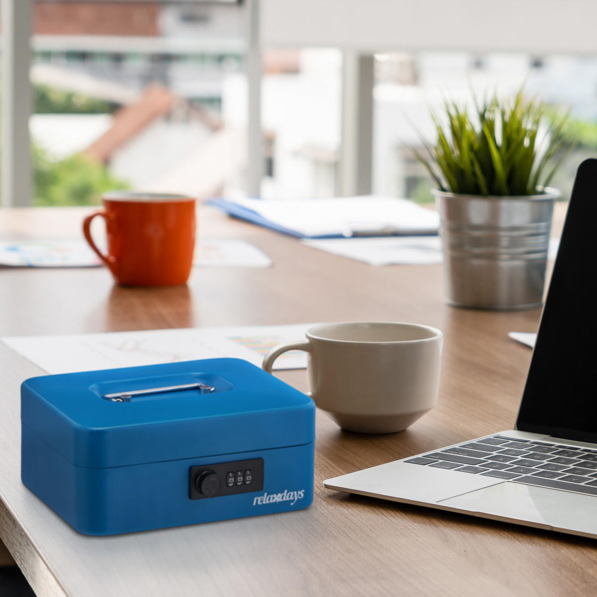 GELDKASSETTE - Blau, Kunststoff/Metall (20/8.5/17cm) - Relaxdays